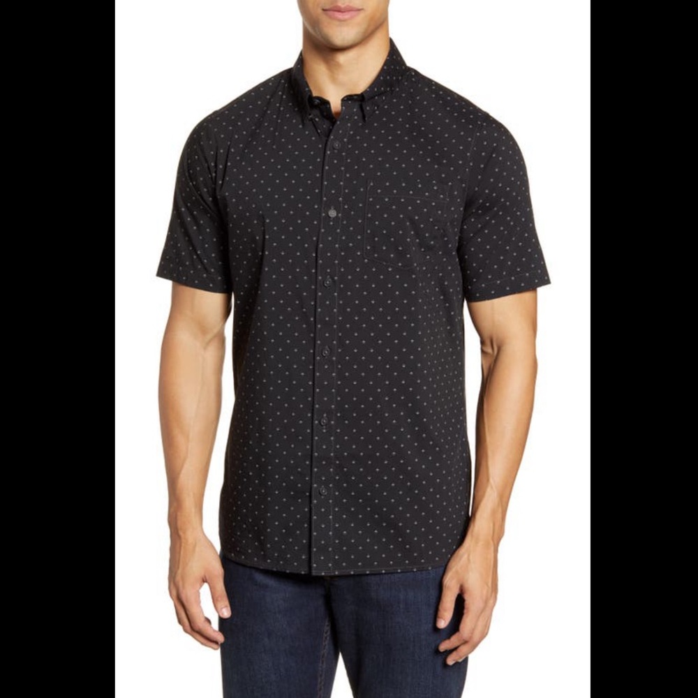 TRAVIS MATHEW Tidbits Regular‎ Fit Print Performance Sport Shirt In Black
